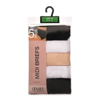 Ladies Plain Midi Briefs (Pack of 5) - Assorted