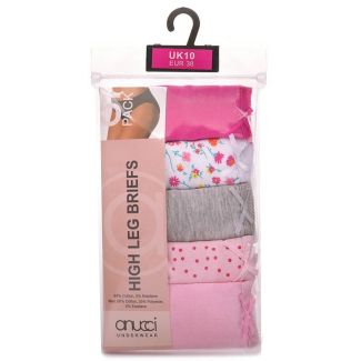 Ladies Ditsy Print High Leg Briefs (Pack of 5) - Assorted