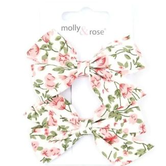 Floral Print White Bow Beak Clip - 5cm