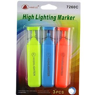 3pcs Bright Highlighters - Yellow, Blue and Orange Assortment