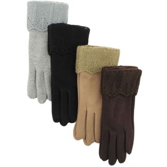 Ladies Plain Gloves with Knitted Cuff - Assorted Colours
