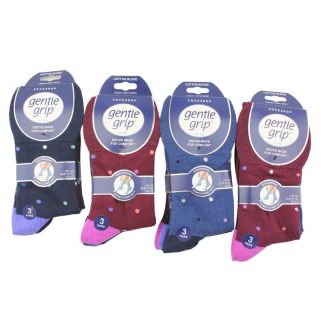 Ladies Gentle Grip Cotton Blend Non Binding Ankle Socks Eclipse Polka Dot Design (3 Pack) - Assorted