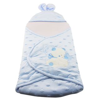 Soft Baby Swaddle Bag with Hood Star Embossed Design - Sky Blue