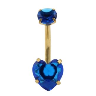 Crown Jewel Heart Belly Bar with Sapphire Blue Gemstones