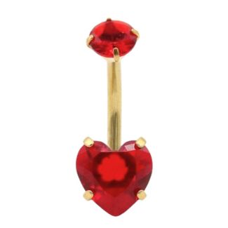 Crown Jewel Heart Belly Bar with Ruby Red Gemstones