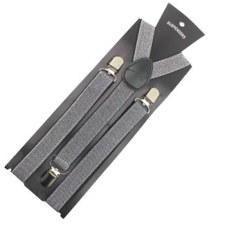 Shiny-Effect Trouser Suspenders with Elasticated Straps - Silver 