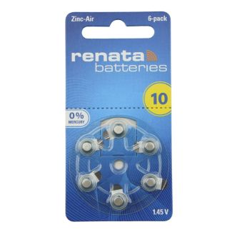 6pcs Renata 10 (PR70) Zinc-Air Hearing Aid Batteries - 1.45V