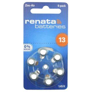 6pcs Renata 13 (PR48) Zinc-Air Hearing Aid Batteries - 1.45V