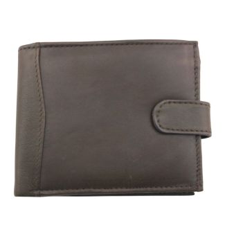 Leather RFID Trifold Wallet With Stud Closure - Brown