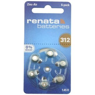 6pcs Renata 312 (PR41) Zinc-Air Hearing Aid Batteries - 1.45V