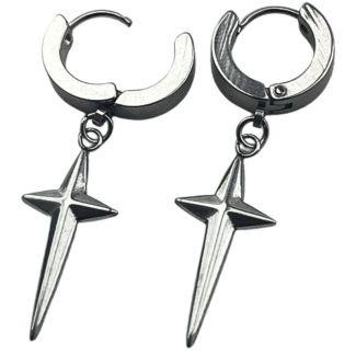 Huggie Hoop Earrings with Dangling Cross Charm - (8mm)