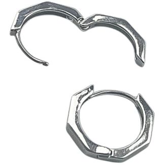 Silver Ring-Like Octagon Huggie Hoop with Hinged Clasp