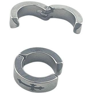 Hinged Huggie Hoop Earrings with Black Cross Detail