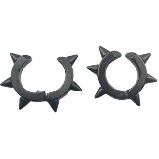 Black Spike Hoop Earrings with Hinged Closure