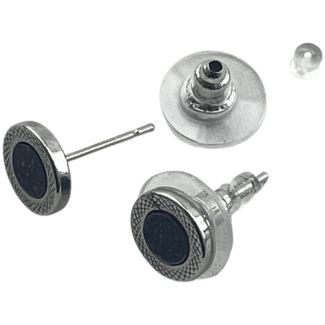 Silver Circle Stud Earrings with Black Center Stone