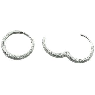 Silver Textured Hoop Earrings with Hinged Closure