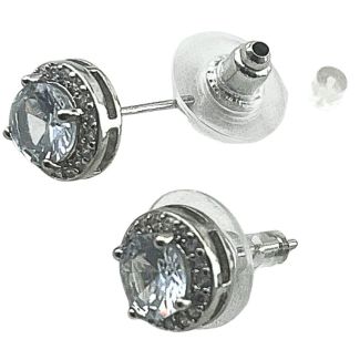Circle Stud Earrings with Central Stone and Outer Accents