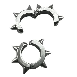 Silver Spike Hoop Earrings with Hinged Closure