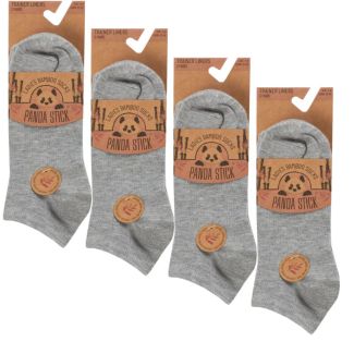 Ladies Panda Stick Grey Bamboo Trainer Liner Socks (3 Pack) - Grey
