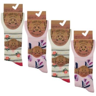 Ladies Panda Stick Bamboo Comfort Fit Floral Socks (3 Pack) - Assorted