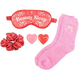 Beauty Sleep Gift Set with Fluffy Socks, Eye Mask, Scrunchie and Heart Candles