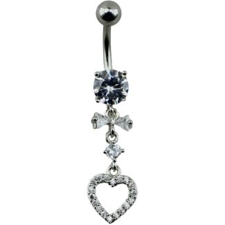 Diamond Bow Heart Belly Bar – Clear 10mm