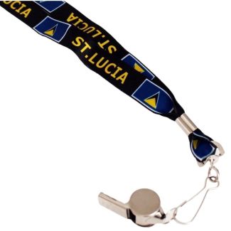 Wholesale Silver Whistle With Lanyard - St.Lucia Flag Design