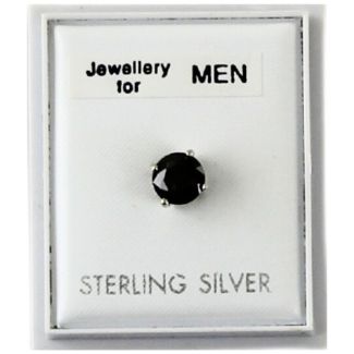 Men's Black Sterling Silver Round CZ Stud 6 mm