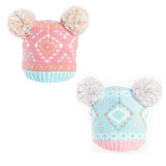 Baby Girl Jacquard Knit Double Pom-Pom Hat