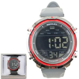 Wholesale Men's Henley Multi Functional Red Bezel Watch - Grey Strap