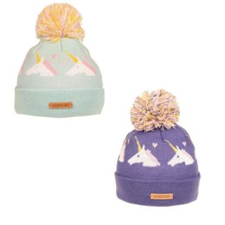 Girls Knitted Bobble Hat With Unicorn Pattern