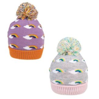 Girls Rainbow Print Knitted Bobble Hat
