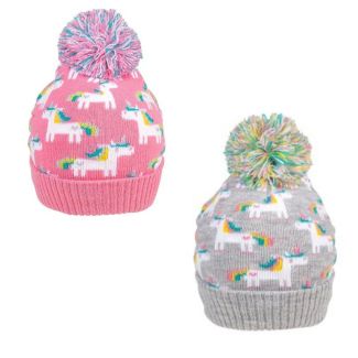 Girls Unicorn Print Knitted Bobble Hat