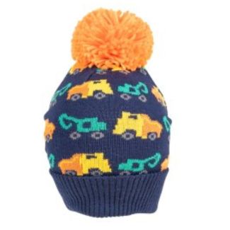 Boys Digger/Tractor Print Knitted Bobble Hat