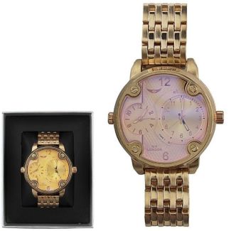 Wholesale Men's NY London Large Watch With Silver Bracelet - Rose Gold