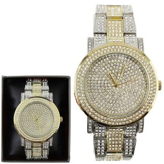 Wholesale NY London Mens Classic Bling Crystals Dial Two-Tone Fashion Watch - Gold/Silver
