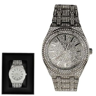Wholesale Mens Diamante Encrusted NY London Watch - Silver