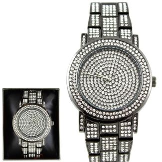 Wholesale NY London Mens Classic Bling Crystals Dial Fashion Watch - Gun Black