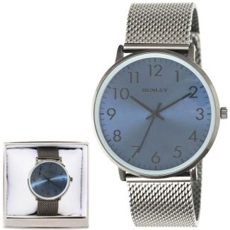 Wholesale Men's Henley Contemporary Numbered Mesh Watch- Black/ Blue