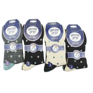 Ladies Gentle Grip Cotton Blend Non Binding Ankle Socks Micro Pattern Design (3 Pack) - Assorted