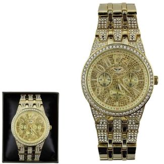 Wholesale Men's Diamante Encrusted NY London Watch - Gold