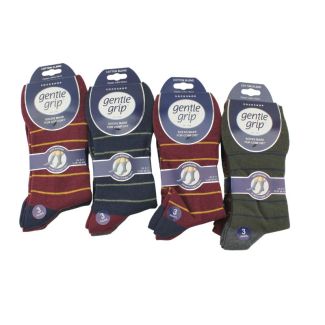 Ladies Gentle Grip Cotton Blend Non Binding Ankle Socks Simplicity Stripe Design (3 Pack) - Assorted