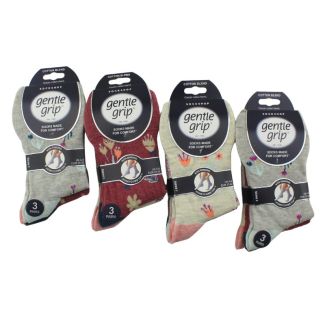 Ladies Gentle Grip Cotton Blend Non Binding Ankle Socks Floral Memoir Design (3 Pack) - Assorted