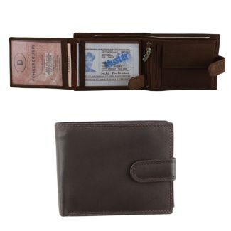 Men's Leather RFID Wallet With Closure Button - Brown 