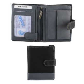Men's Leather RFID Wallet With Closure Button - Black/Grey