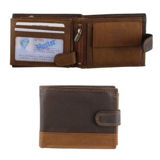 Men's Leather RFID Wallet With Closure Button - Brown/Tan
