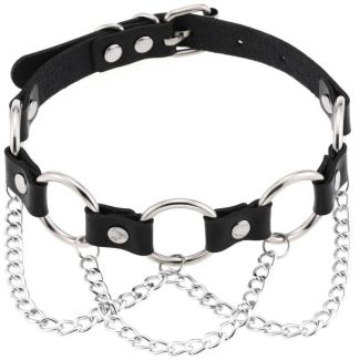 Vegan Leather Choker with Five Circle Design