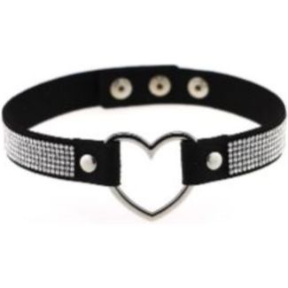Vegan Leather Heart Rhinestone Choker