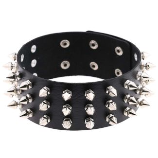 Vegan Leather Choker 3 Row Spiked