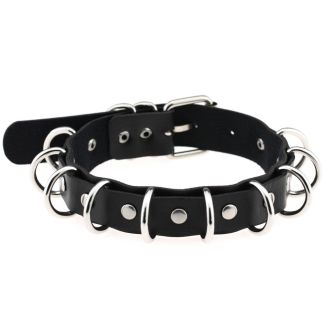 Vegan Leather Choker Multi Ring Design 